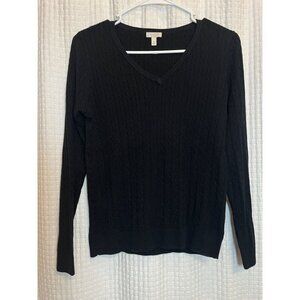 Talbots Sweater Womens Medium Petite Long Sleeve V Neck Black Y11